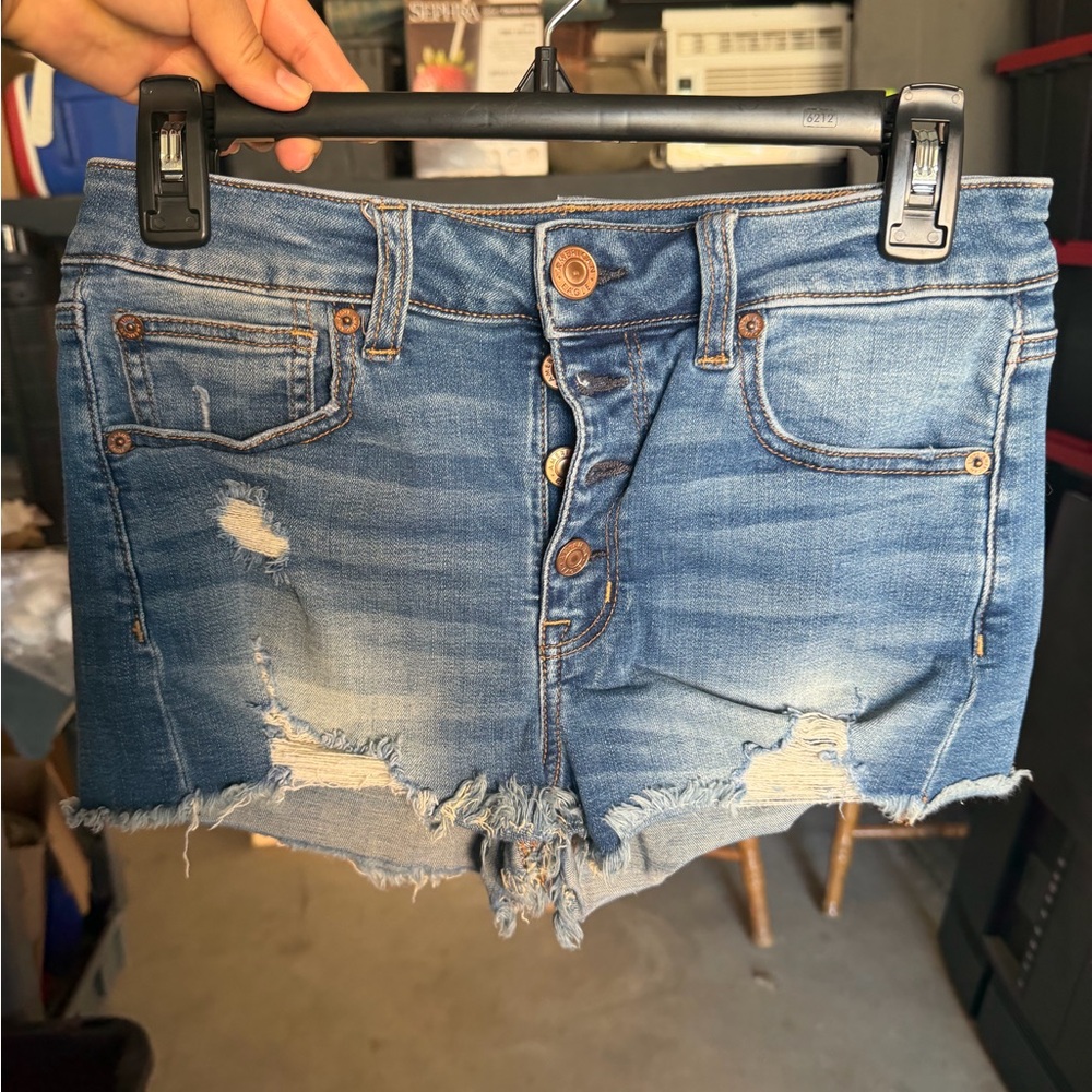 American Eagle Outfitters Light Blue Distressed Jean Shorts